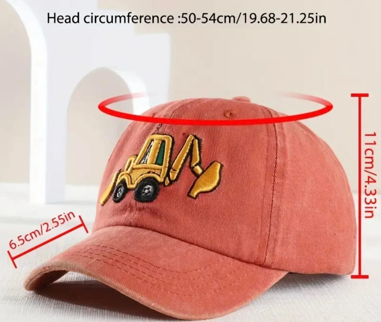 Adjustable Boys Retro Excavator Washed Baseball Cap