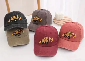 Adjustable Boys Retro Excavator Washed Baseball Cap