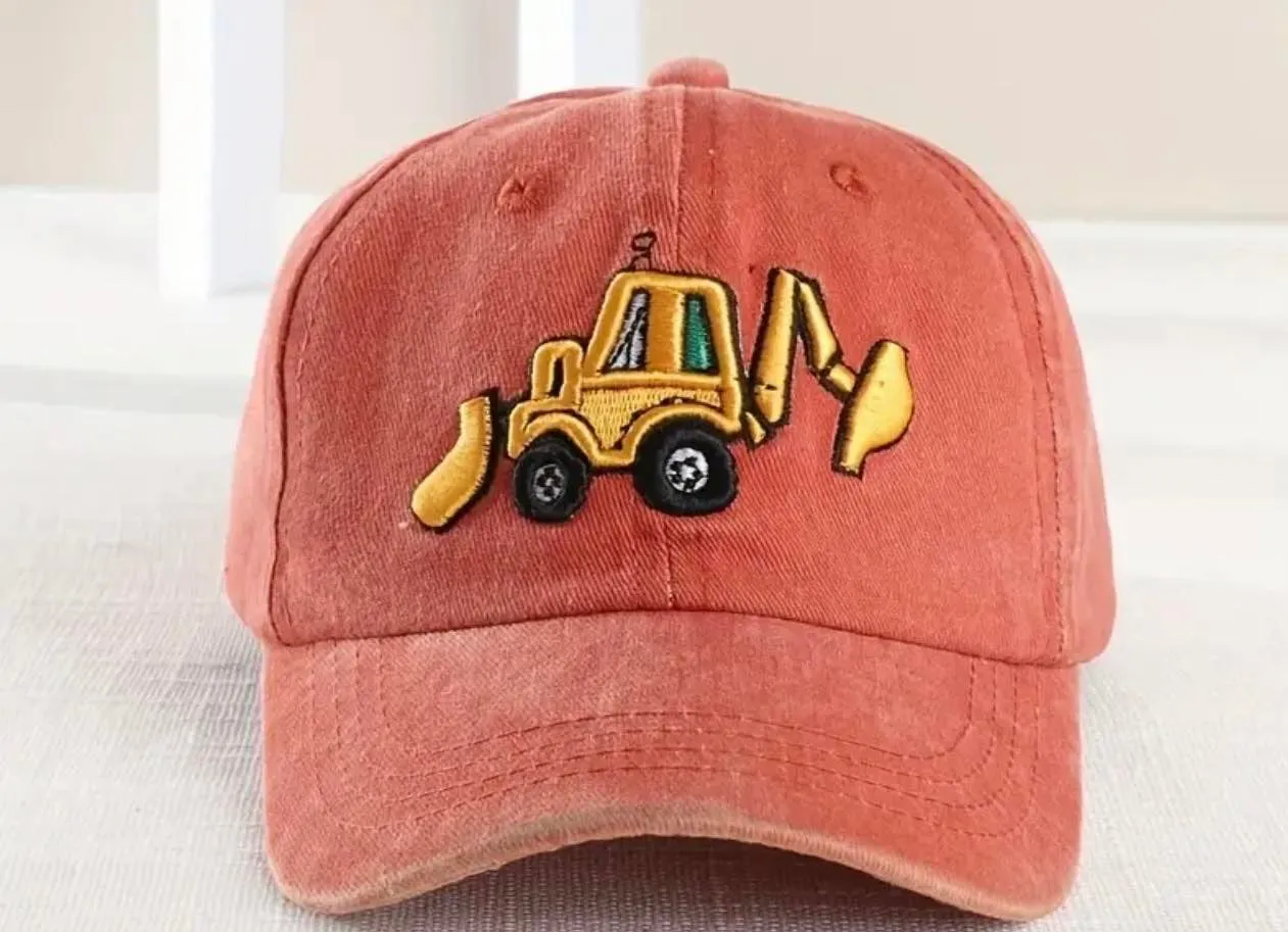 Adjustable Boys Retro Excavator Washed Baseball Cap