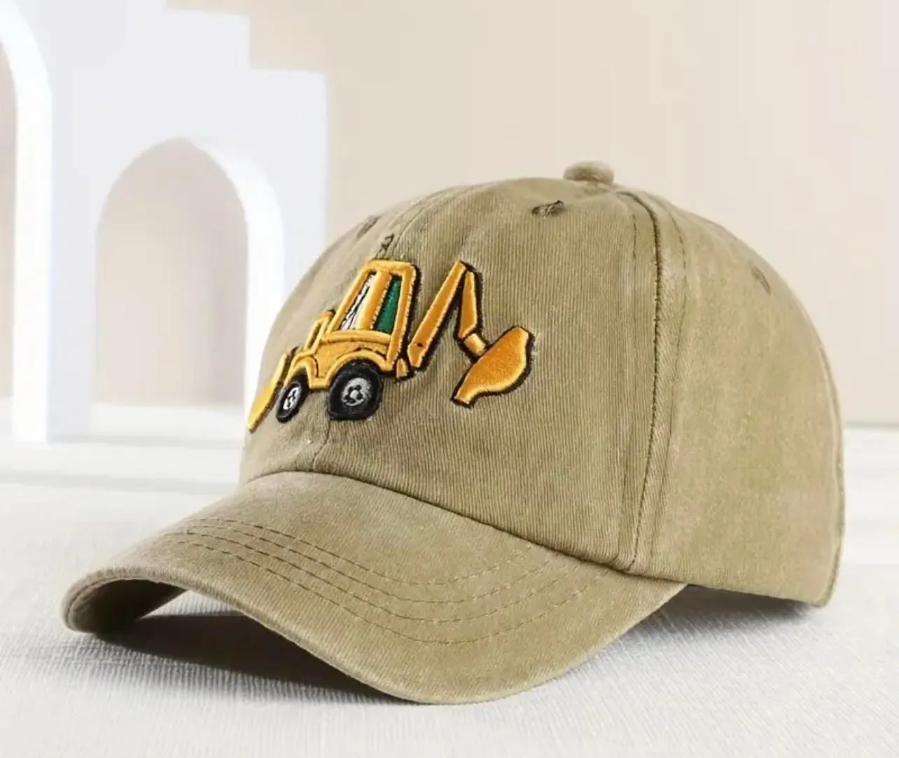 Adjustable Boys Retro Excavator Washed Baseball Cap
