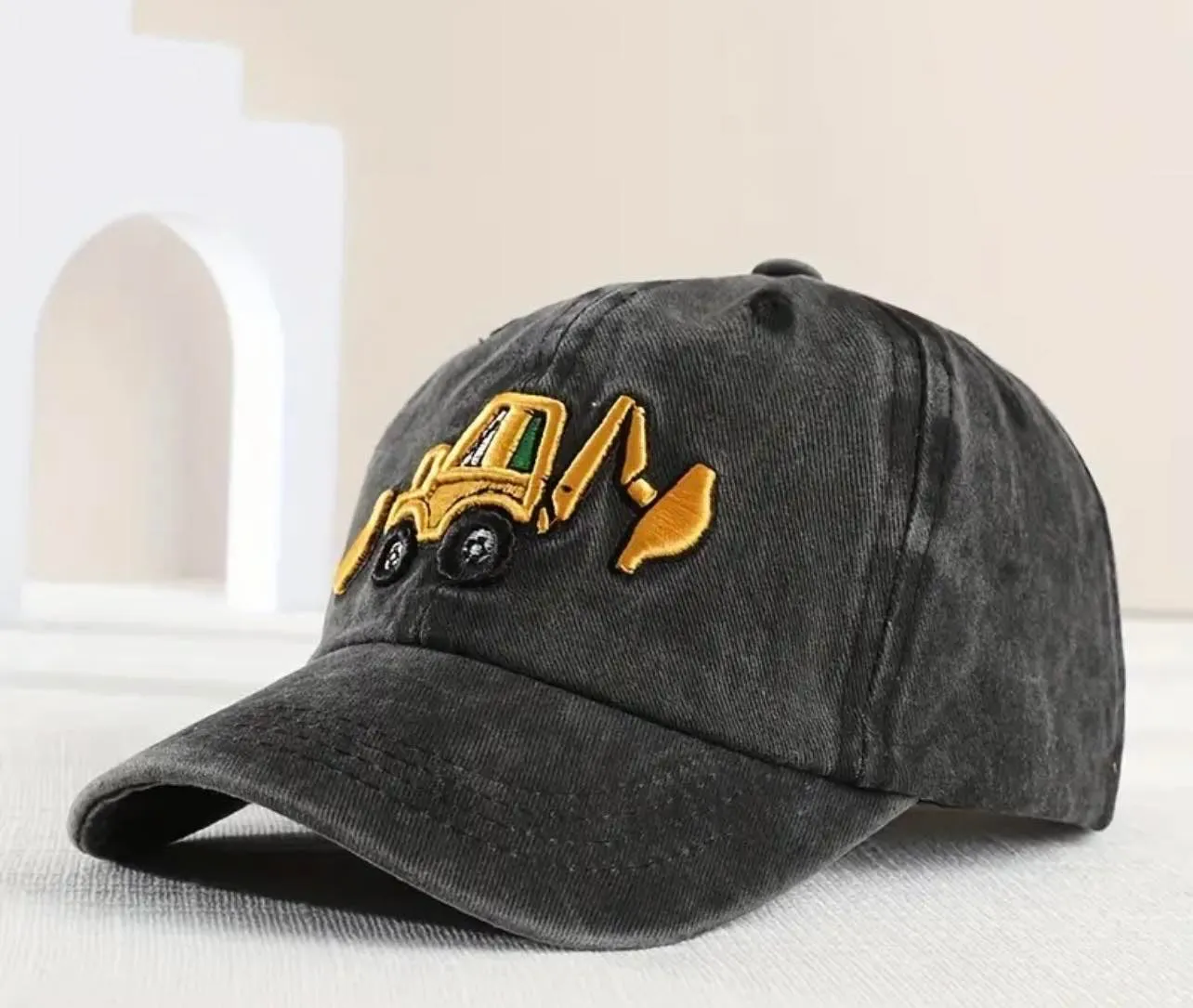 Adjustable Boys Retro Excavator Washed Baseball Cap