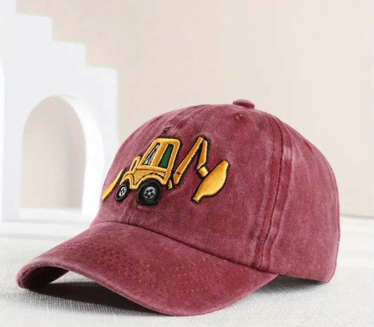 Adjustable Boys Retro Excavator Washed Baseball Cap