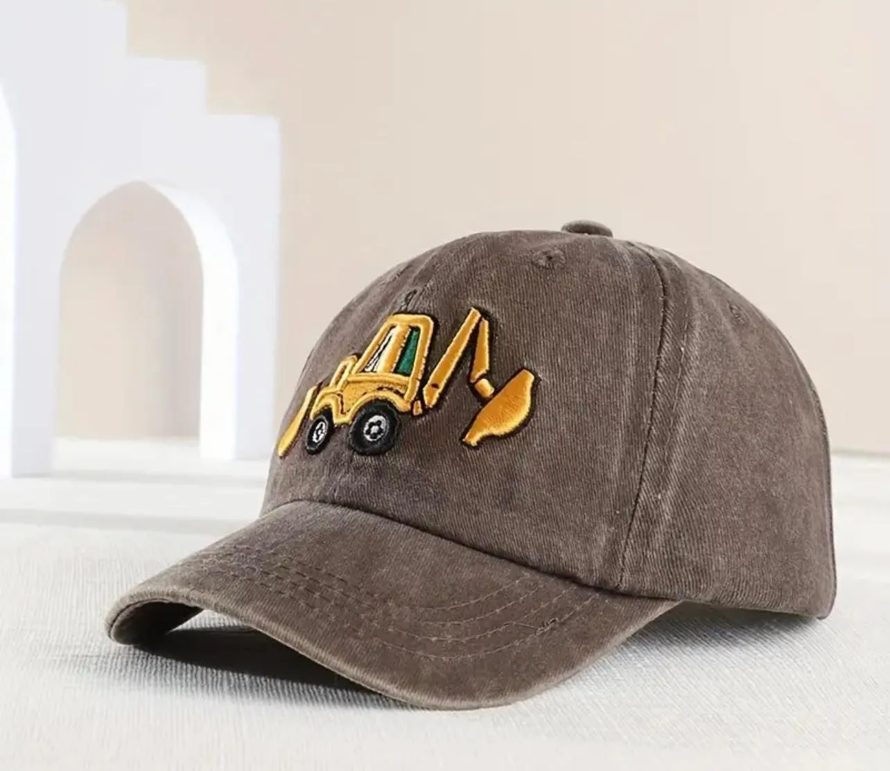 Adjustable Boys Retro Excavator Washed Baseball Cap