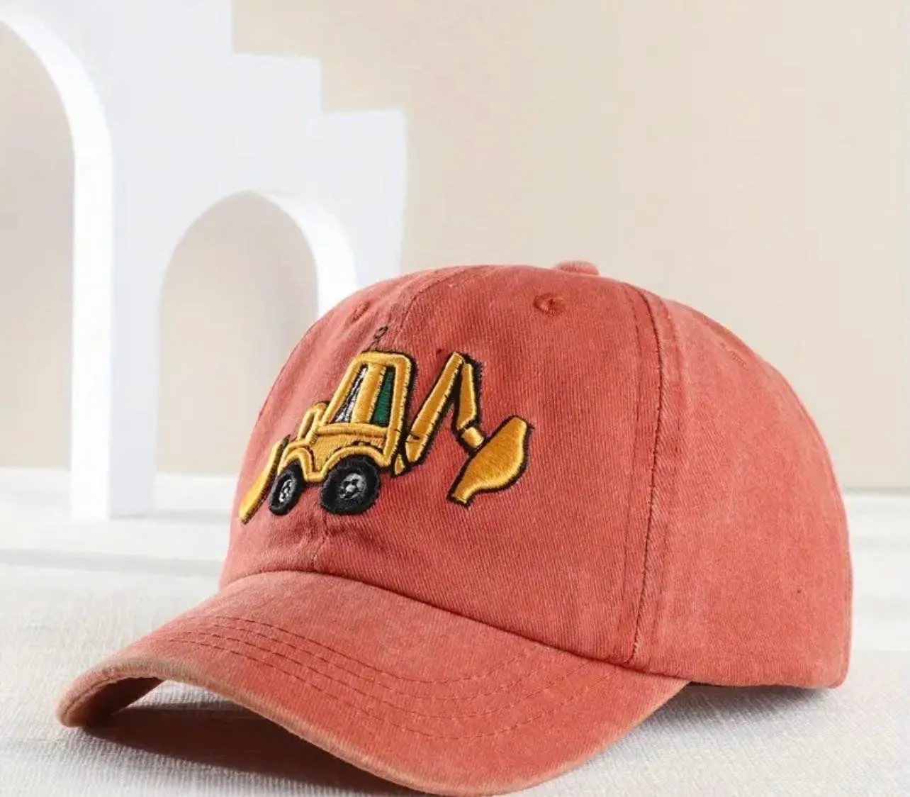 Adjustable Boys Retro Excavator Washed Baseball Cap