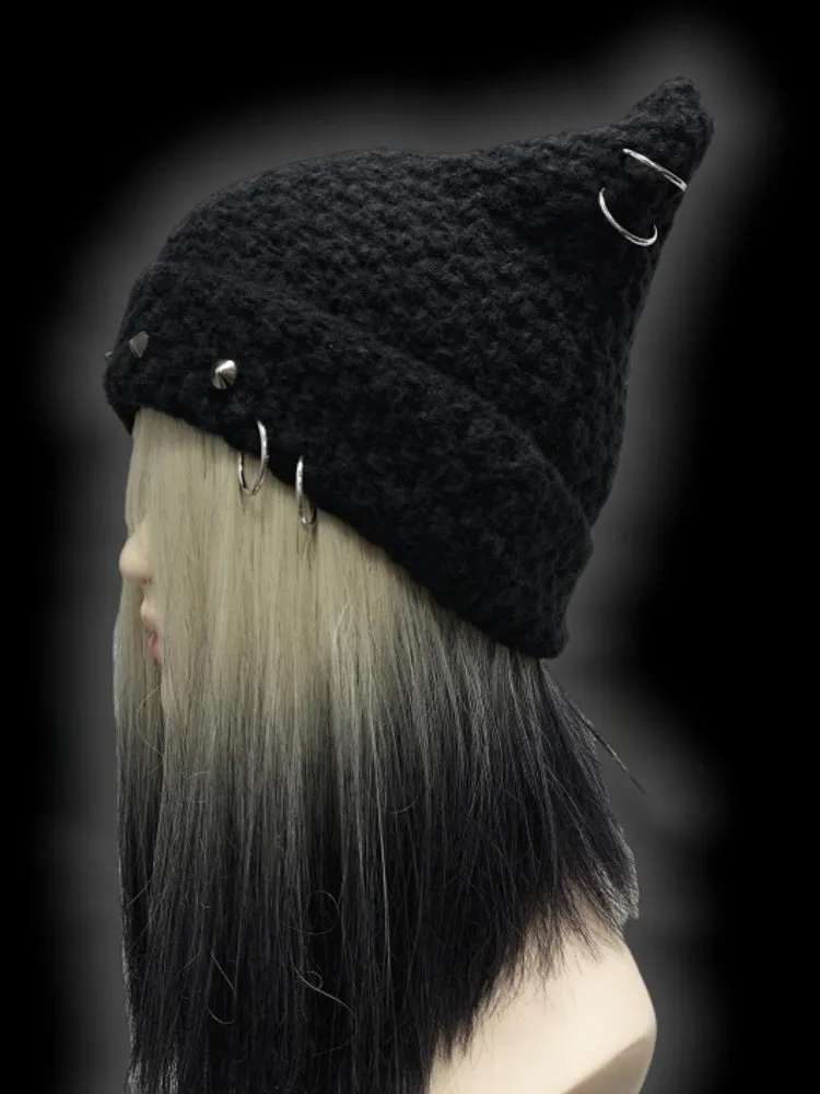Black Punk Rock Studs at Ears Beanie