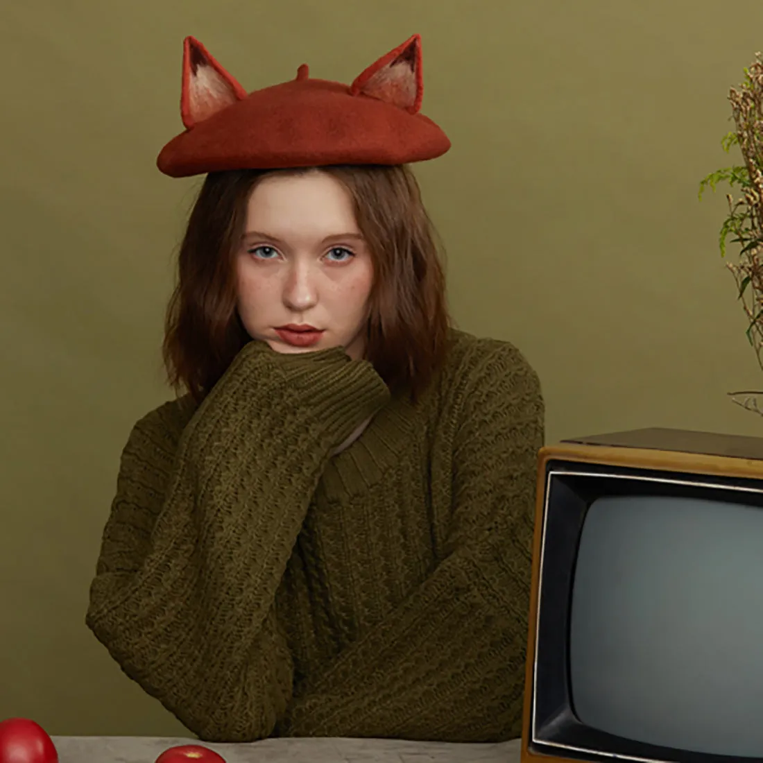 Fox handmake Wool Handmade Beret