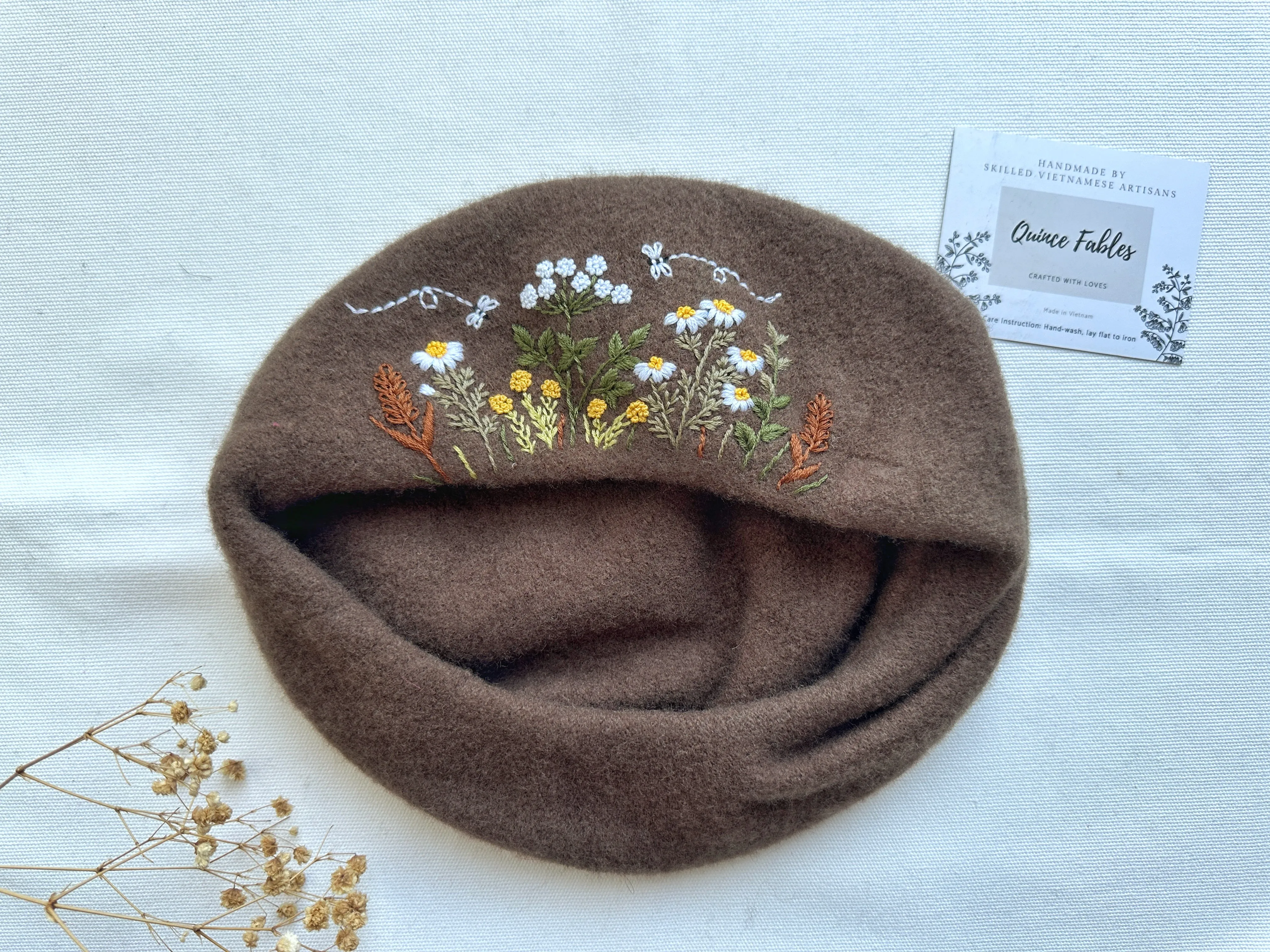 Hand-Embroidered Beret, Stylish Winter Hat, Collection Maeve