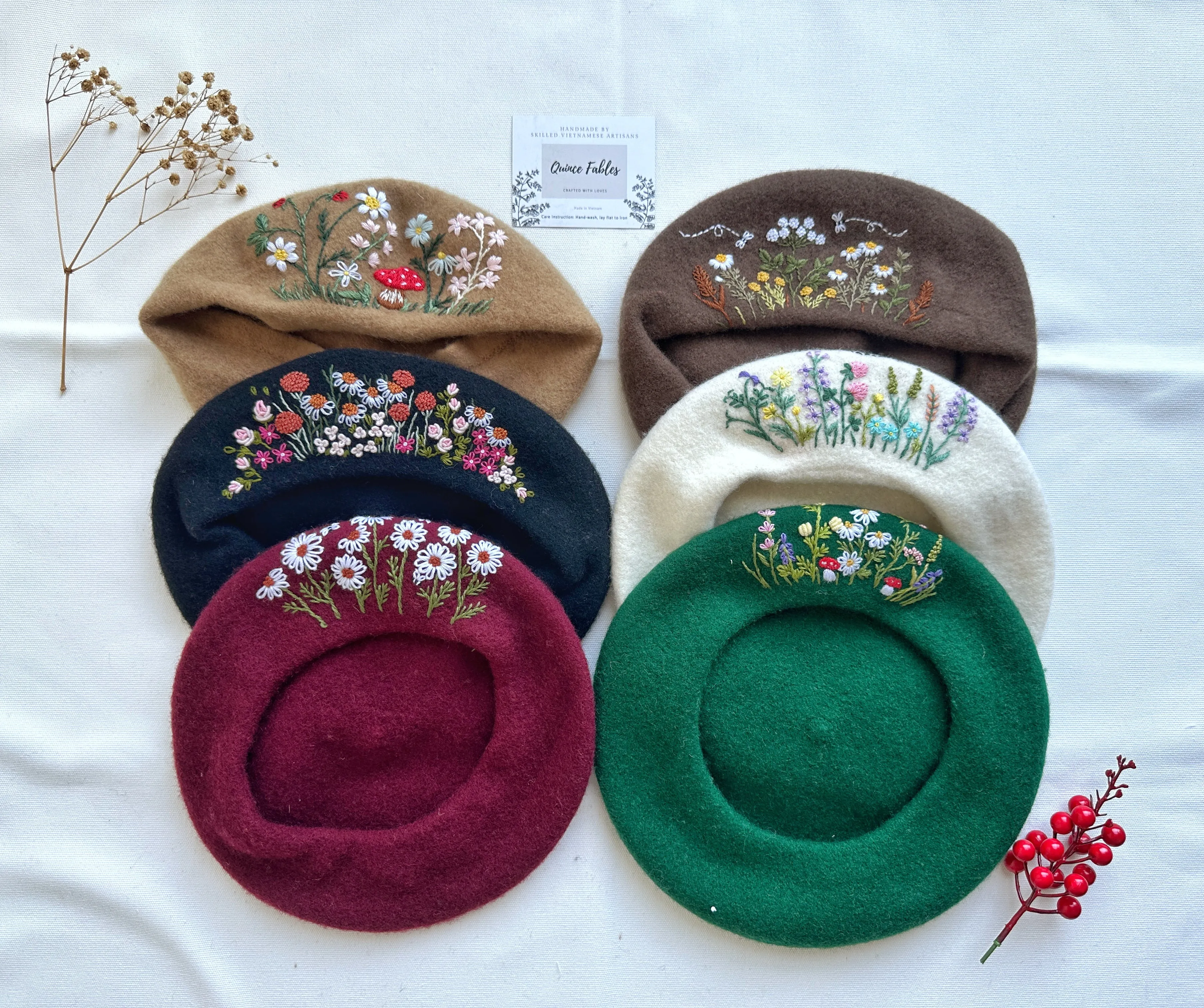 Hand-Embroidered Beret, Stylish Winter Hat, Collection Maeve