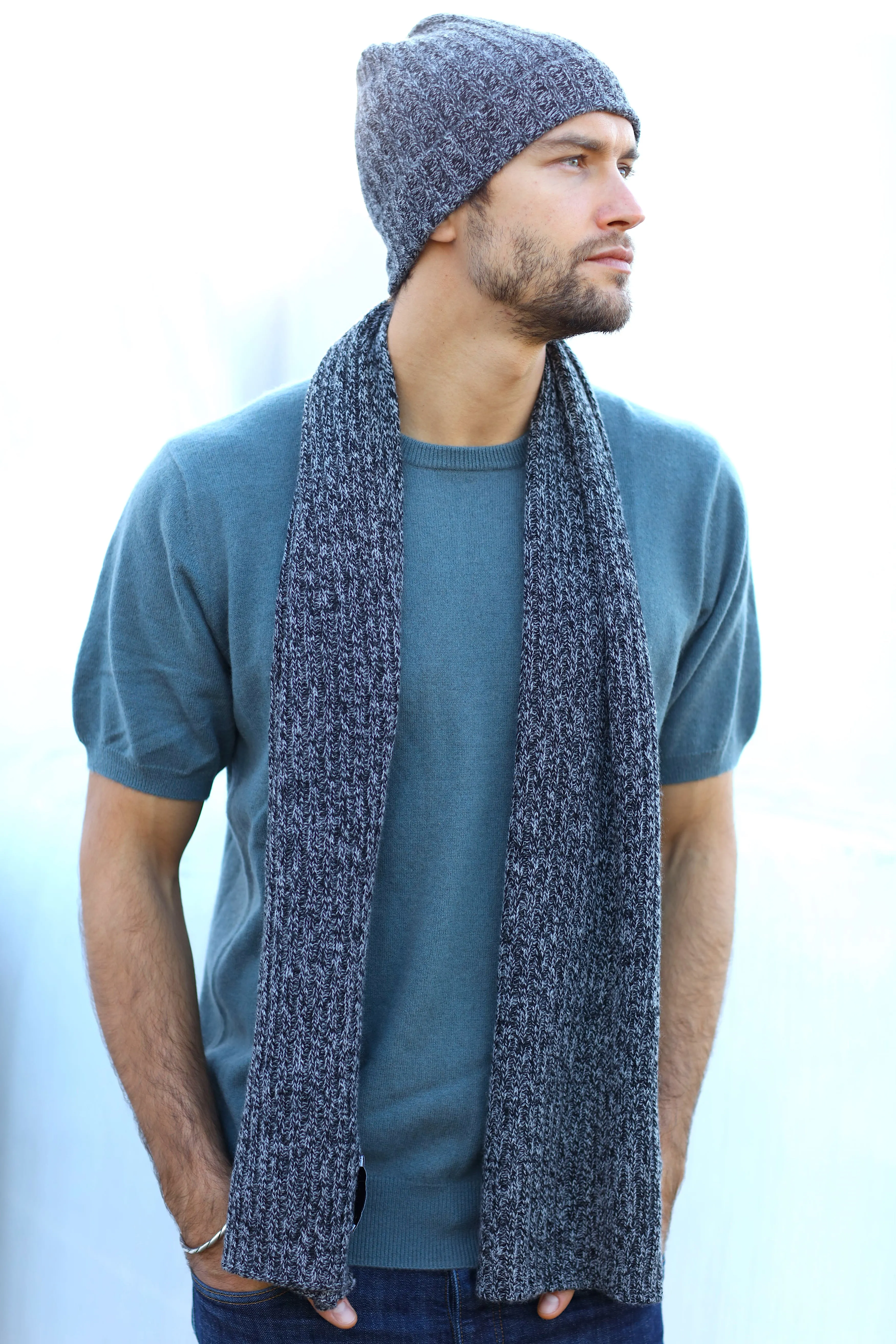 Marled Cashmere Beanie & Scarf SET