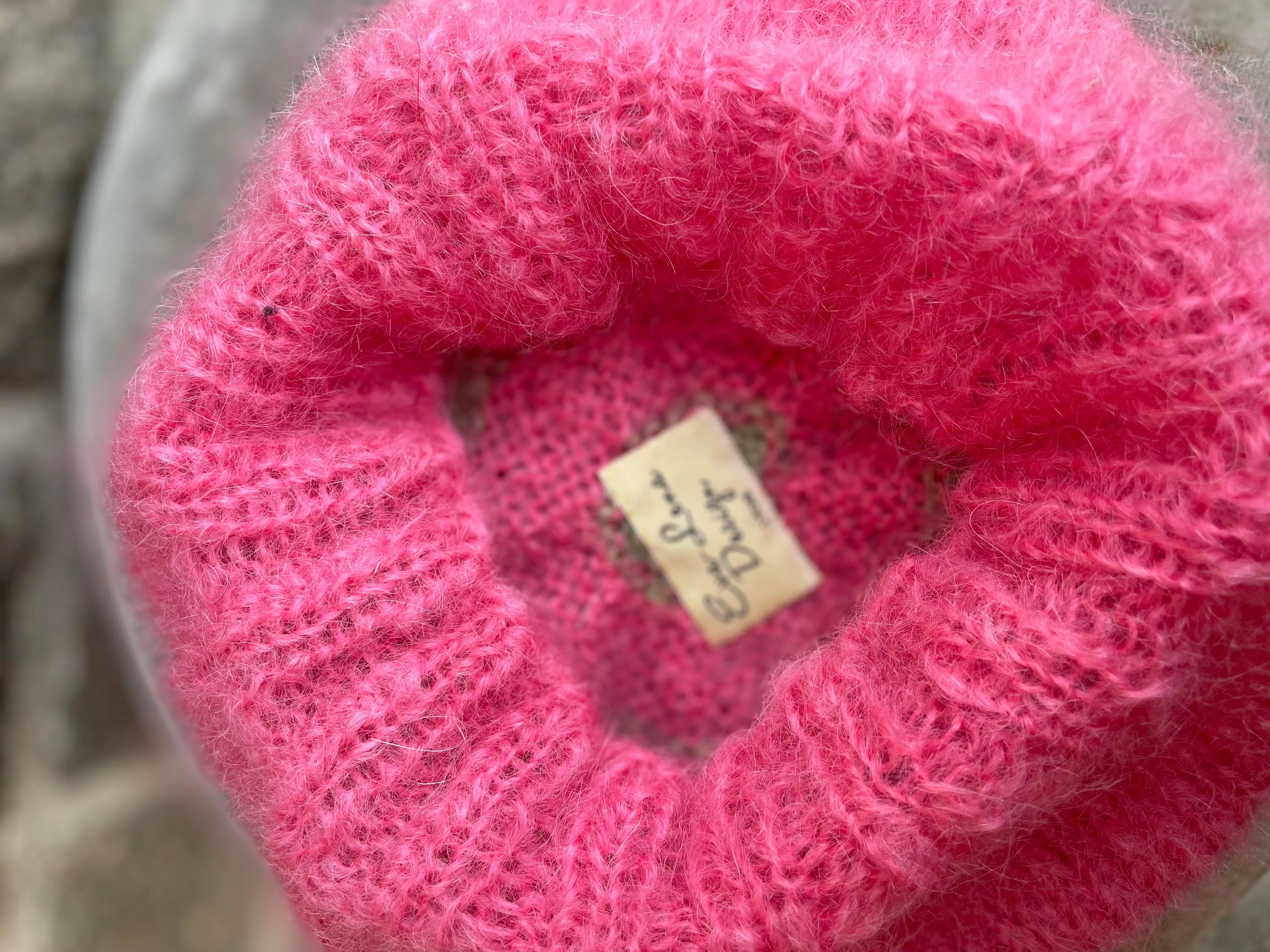 Mohair Beret, E.L. Design - Striped Pink And Green