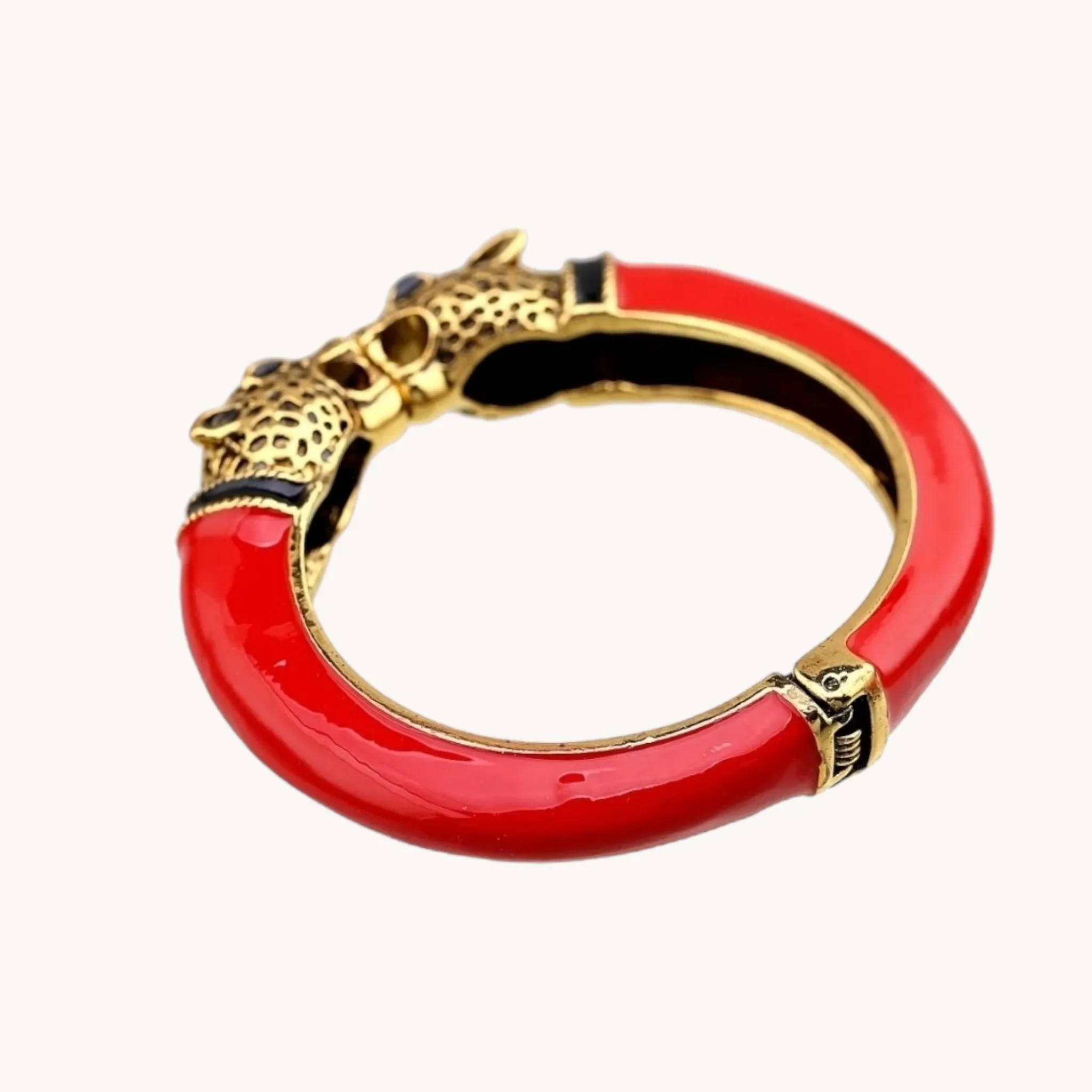 Red Leopard Head Cuff Bracelet