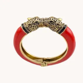 Red Leopard Head Cuff Bracelet