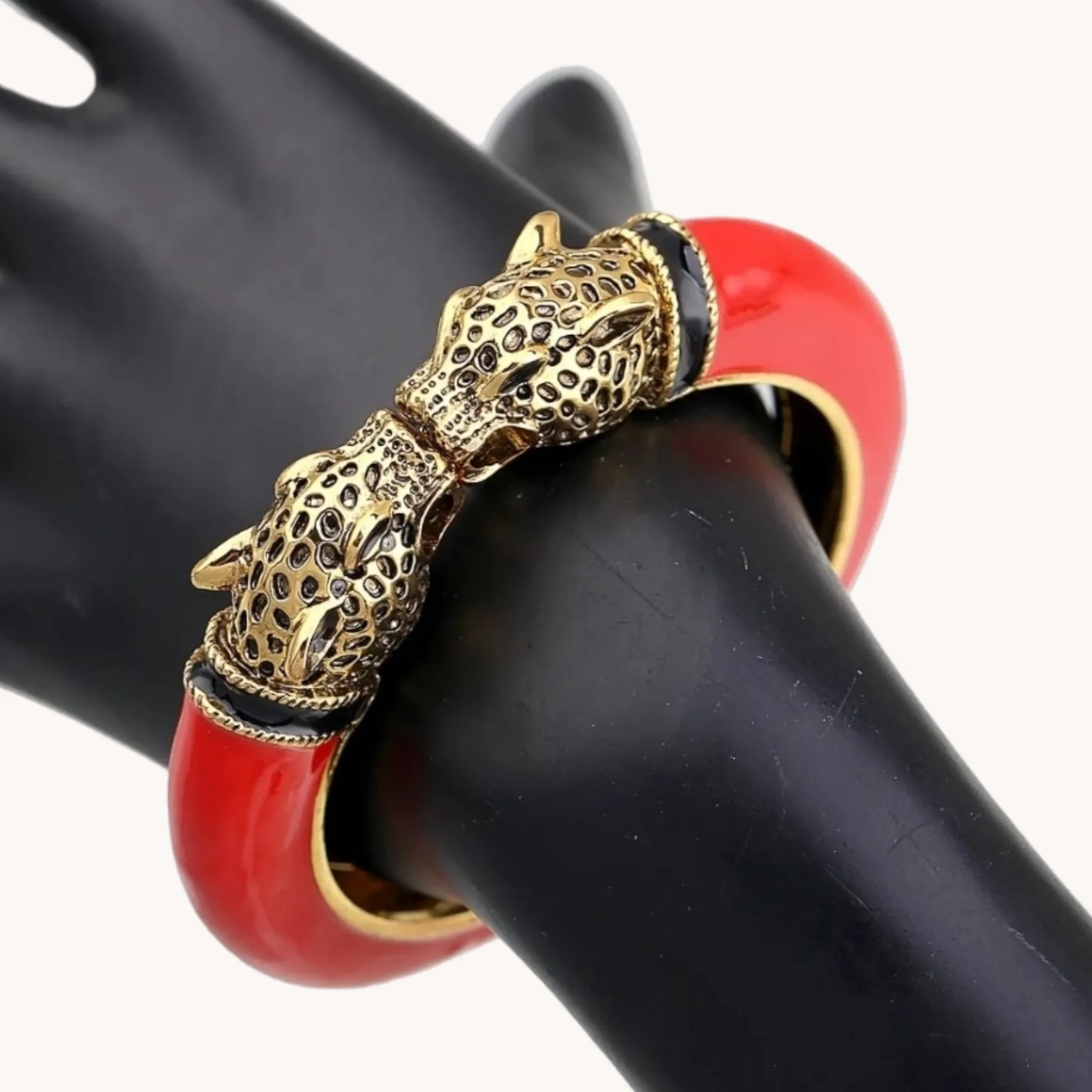 Red Leopard Head Cuff Bracelet