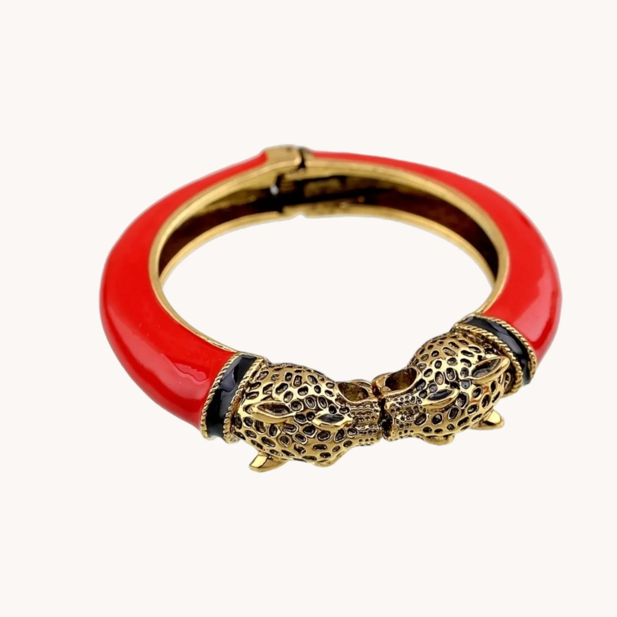 Red Leopard Head Cuff Bracelet