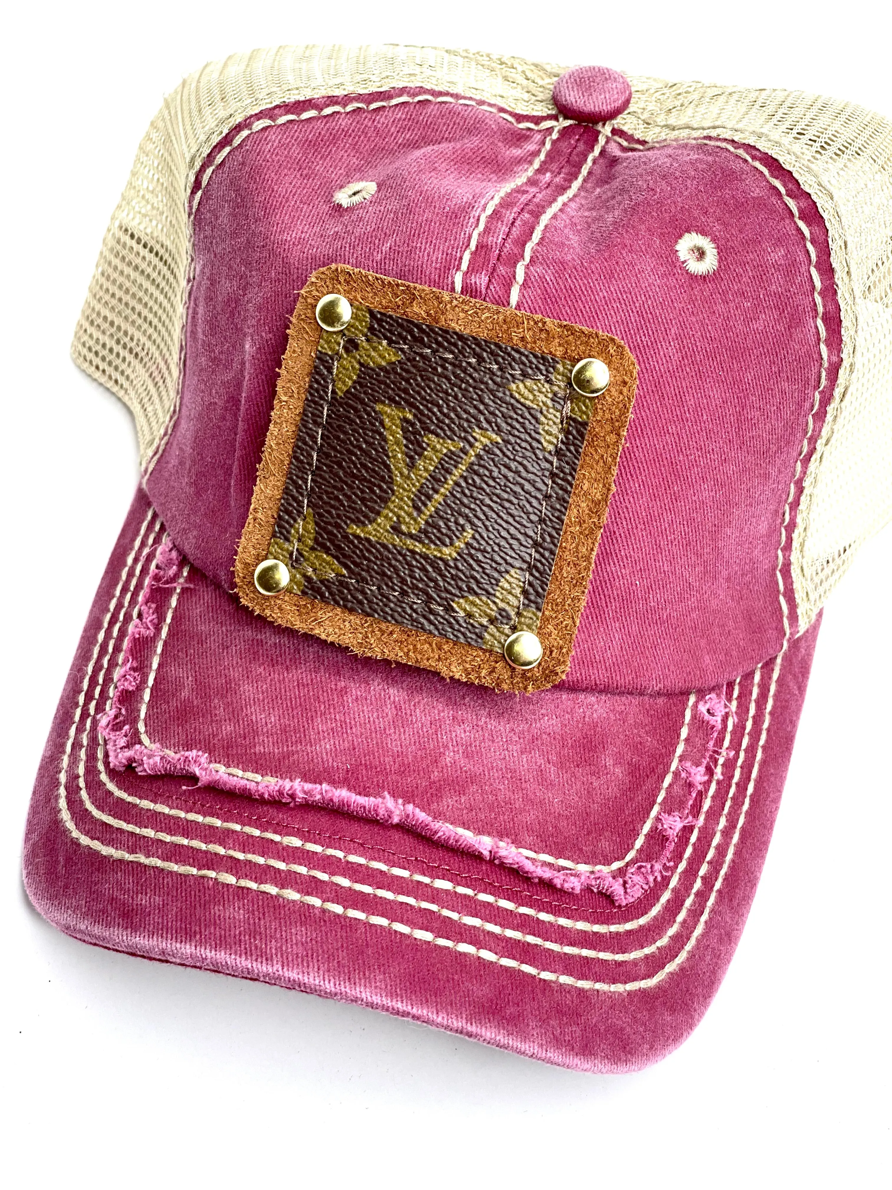 RR3 - Maroon with Distressed Top Brim Jean, Cream Back Brown/Gold