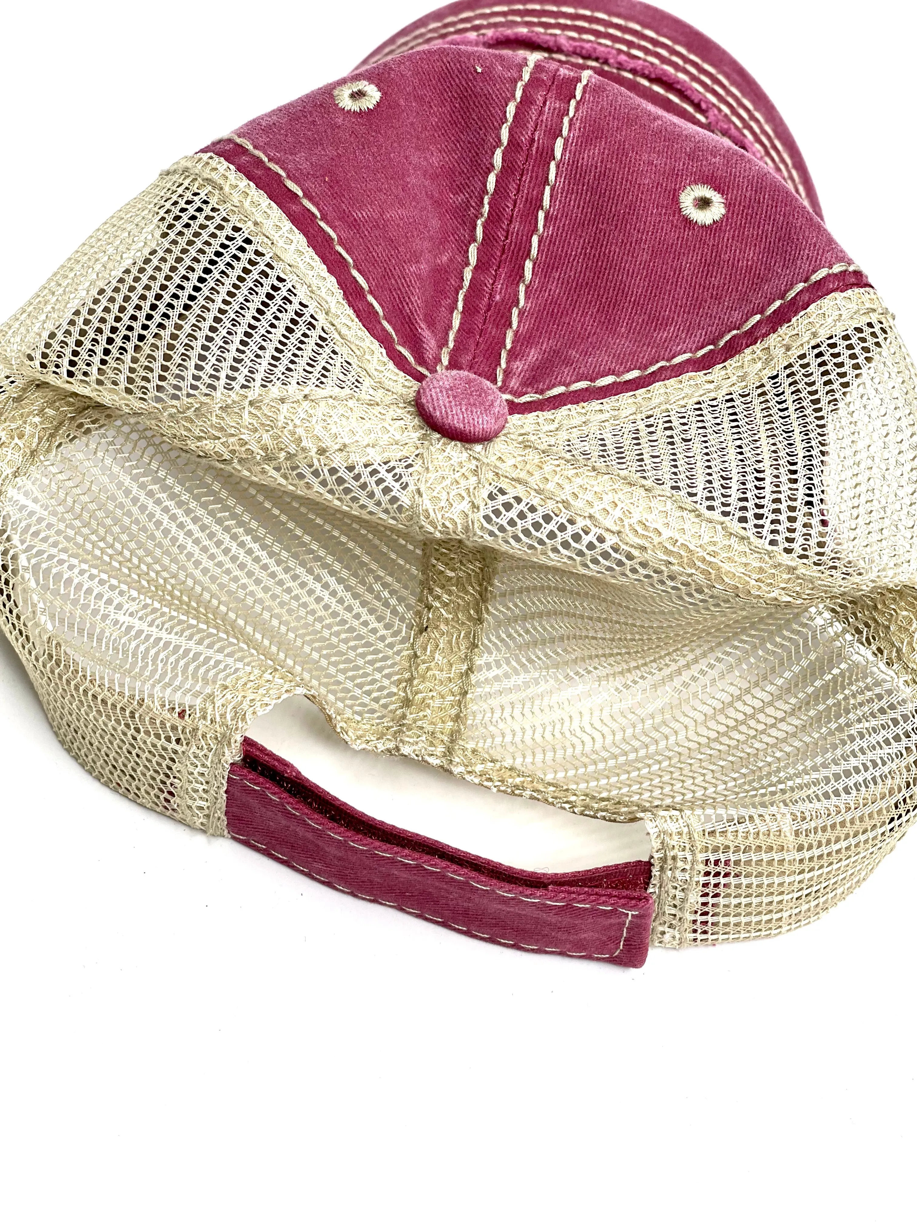 RR3 - Maroon with Distressed Top Brim Jean, Cream Back Brown/Gold