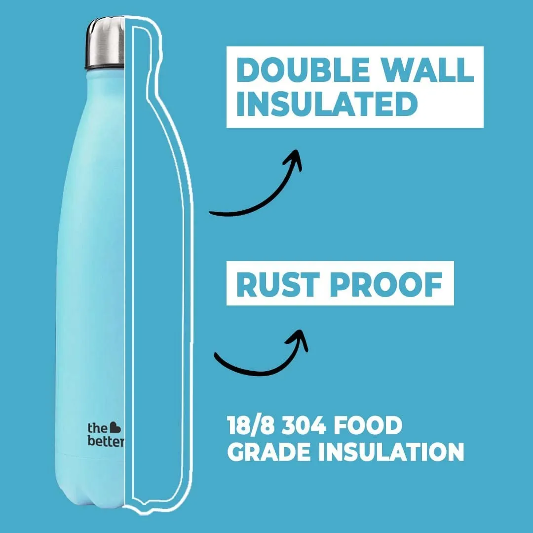 The Better Home Insulated Bottle | Doubled Wall 304 Stainless Steel | Stays Hot for 18 Hrs & Cold for 24 Hrs | Leakproof | Insulated Water Bottles for Office, Camping, Travel (500 ml, Blue)